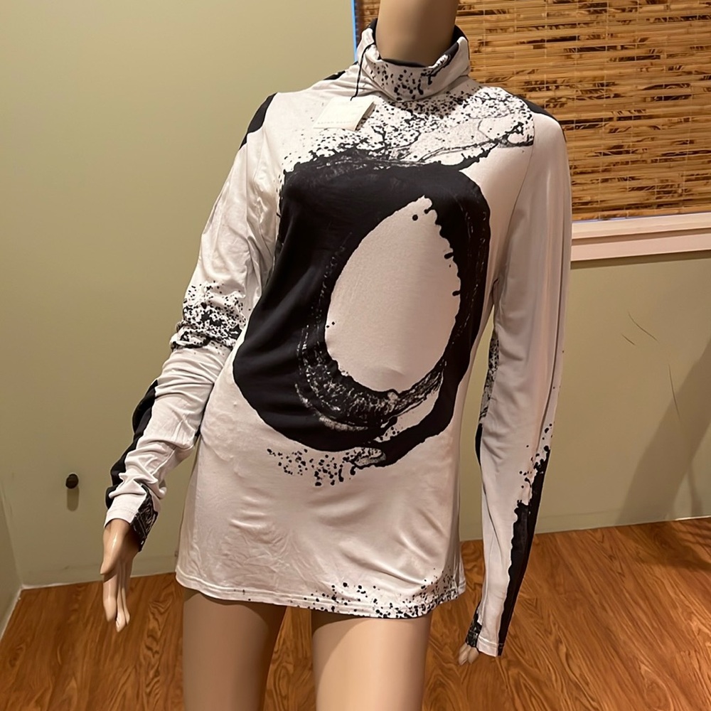 Sarah Pacini Turtleneck Gray With Black Unique Design Size M